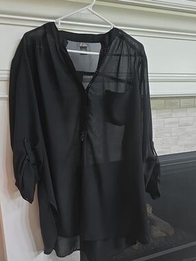 Dots Black Sheer Button-Front Blouse